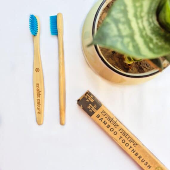 Blue bamboo toothbrushes for Kids
