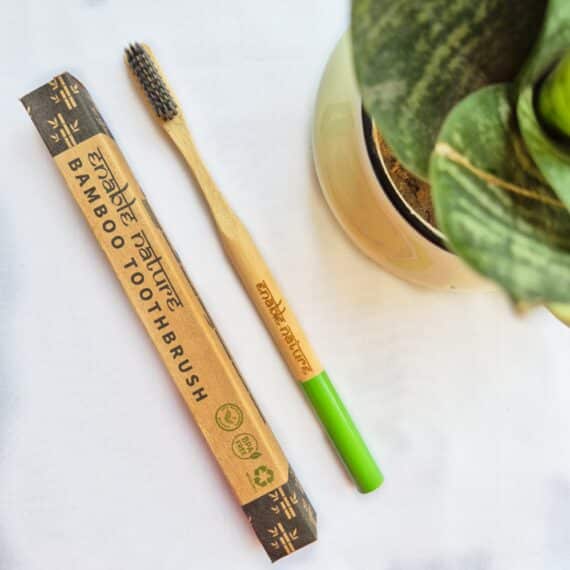 Round Bamboo Handle Toothbrush Green